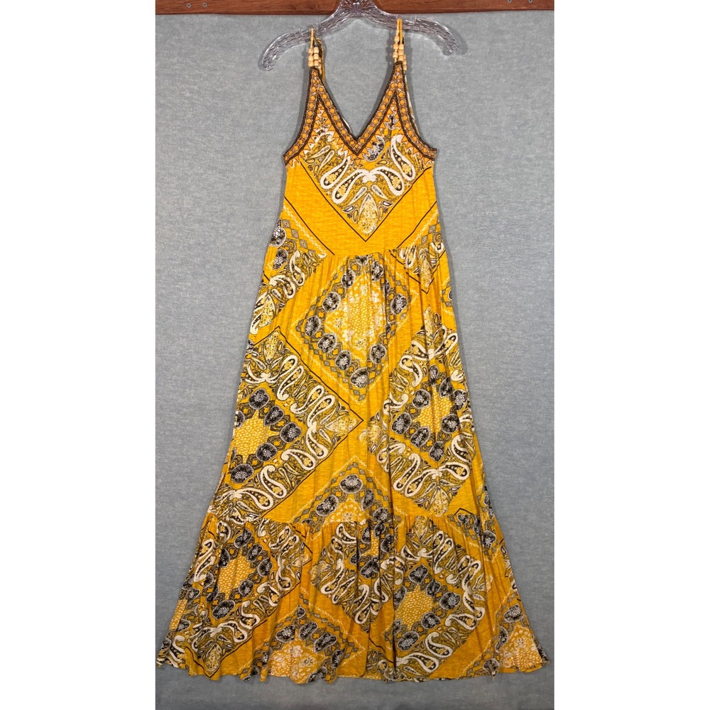 Soft Surroundings Yellow Paisley Embroidered Tassel Maxi Dress XS Boho 26K00 - Picture 2 of 11